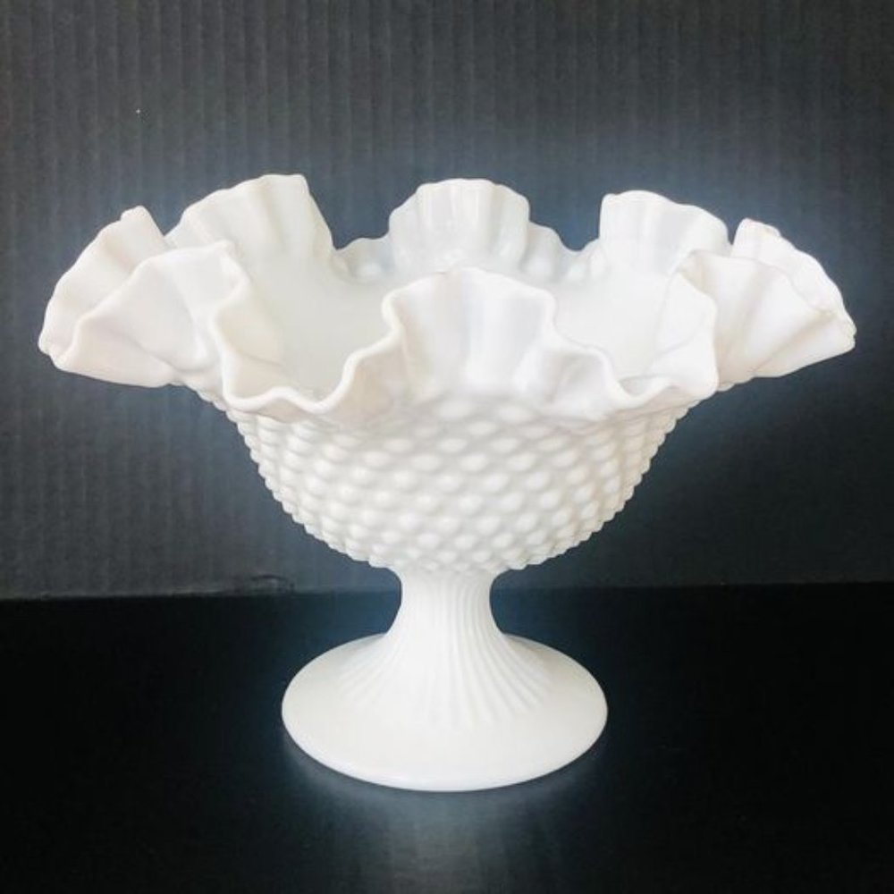 Fenton Milk Glass Hobnail Pedestal Compote Dish